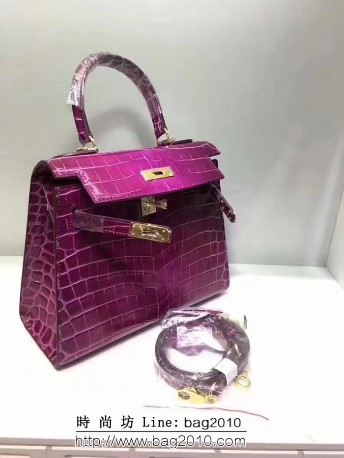 愛馬仕Hermes Kelly 鱷魚紋原版皮凱莉包 爆款手提包 0AM1622